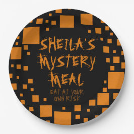 ハロウィーンブラックオレンジスクウェア名不気味食 ペーパープレート