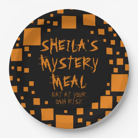 ハロウィーンブラックオレンジスクウェア名不気味食 ペーパープレート (正面)