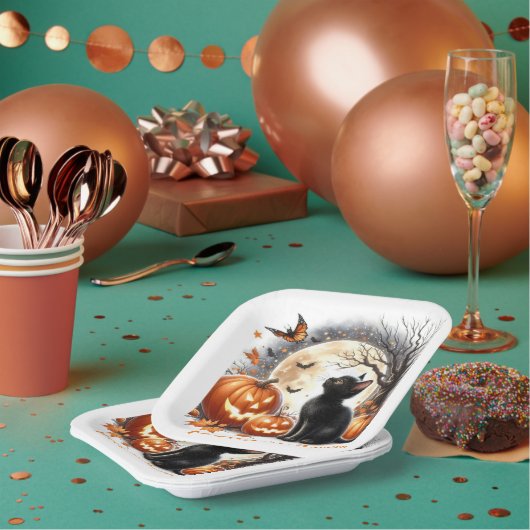 ハロウィーンブラックキッテンキッズパーティー紙プレート ペーパープレート (複数)