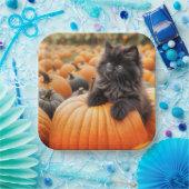 ハロウィーンブラックキットオンアパンプキン ペーパープレート (パーティー)