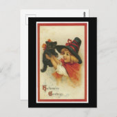 ハロウィーンブラックキットンとウィッチガール ポストカード (正面/裏面)