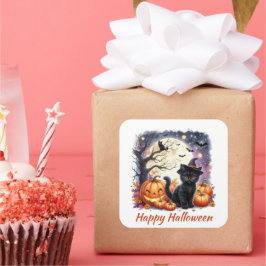 ハロウィーンブラックキットンステッカー スクエアシール