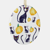 ハロウィーンブラックキャッツとオレンジカボチャデザイン セラミックオーナメント (右)