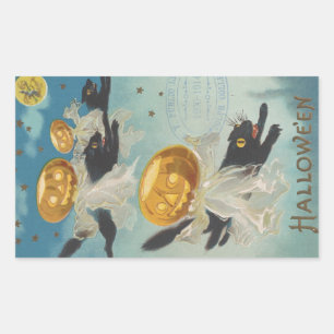 ハロウィーンブラックキャッツ&カボチャ幽霊たちヴィンテージ 長方形シール