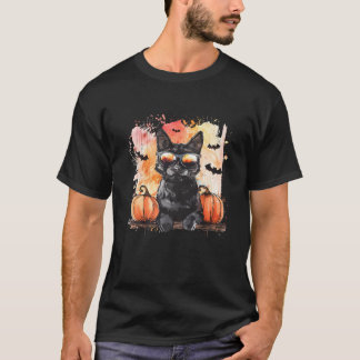 ハロウィーンブラックキャットこうもりカボチャトリックまたはトリートWi Tシャツ