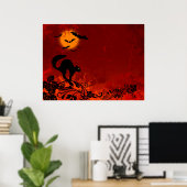 ハロウィーンブラックキャットとこうもり ポスター (ホームオフィス)