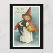 ハロウィーンブラックキャットとウィッチガール ポストカード (正面)