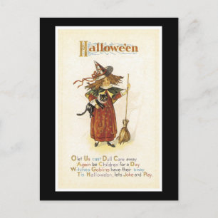 ハロウィーンブラックキャットとウィッチガール ポストカード