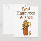 ハロウィーンブラックキャットとウィッチガール ポストカード (正面/裏面)