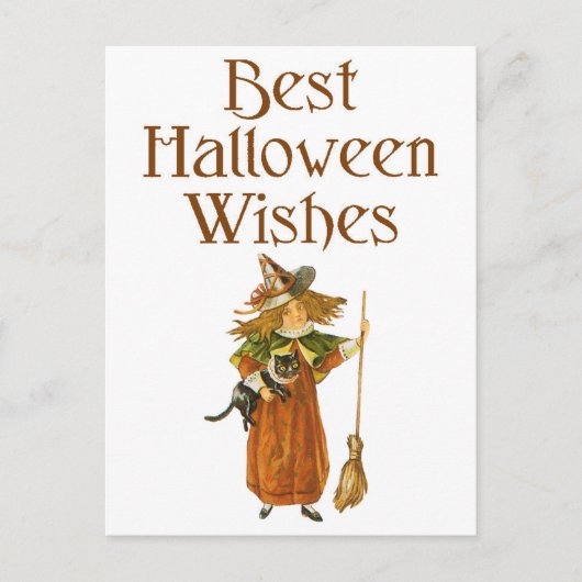 ハロウィーンブラックキャットとウィッチガール ポストカード (正面)