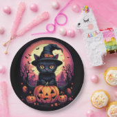 ハロウィーンブラックキャットとカボチャとウィッチハット ペーパープレート (パーティー)