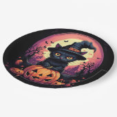 ハロウィーンブラックキャットとカボチャとウィッチハット ペーパープレート (アングル)