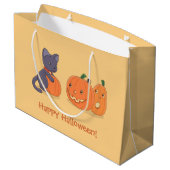 ハロウィーンブラックキャットとカボチャのオレンジ ラージペーパーバッグ (裏面アングル)