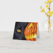 ハロウィーンブラックキャットとカボチャ カード (黄色い花)