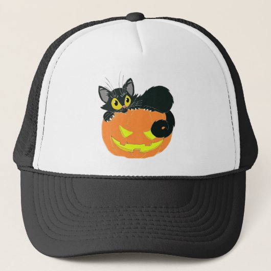 ハロウィーンブラックキャットとカボチャ キャップ (正面)
