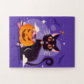 ハロウィーンブラックキャットとカボチャ ジグソーパズル (横)