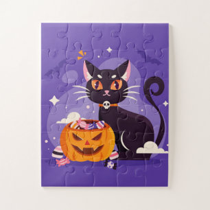 ハロウィーンブラックキャットとカボチャ ジグソーパズル