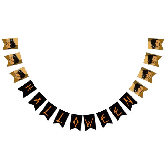 ハロウィーンブラックキャットとカボチャ バンティングフラッグ (全)