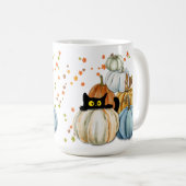 ハロウィーンブラックキャットとカラフル秋カボチャ コーヒーマグカップ (正面右)