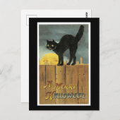 ハロウィーンブラックキャットとフルムーン ポストカード (正面/裏面)