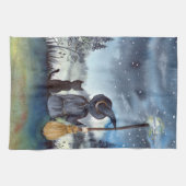 ハロウィーンブラックキャットと魔女スターリーナイト キッチンタオル (横)