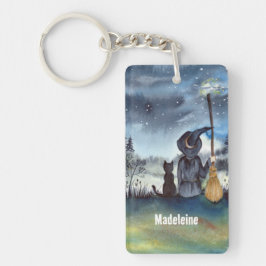 ハロウィーンブラックキャットと魔女スターリーナイト キーホルダー