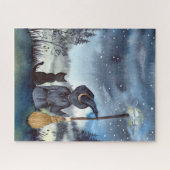 ハロウィーンブラックキャットと魔女スターリーナイト ジグソーパズル (横)