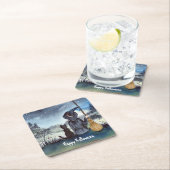 ハロウィーンブラックキャットと魔女スターリーナイト スクエアペーパーコースター (インサイチュ)