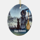 ハロウィーンブラックキャットと魔女スターリーナイト セラミックオーナメント (右)