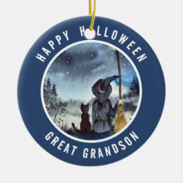 ハロウィーンブラックキャットと魔女スターリーナイト セラミックオーナメント