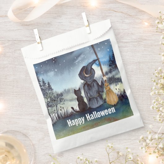 ハロウィーンブラックキャットと魔女スターリーナイト フェイバーバッグ (クリップ留めされた状態)