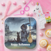 ハロウィーンブラックキャットと魔女スターリーナイト ペーパープレート (パーティー)