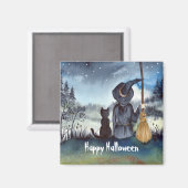 ハロウィーンブラックキャットと魔女スターリーナイト マグネット (正面/裏面)