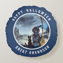 ハロウィーンブラックキャットと魔女スターリーナイト ラウンドクッション
