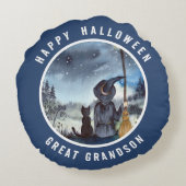 ハロウィーンブラックキャットと魔女スターリーナイト ラウンドクッション (裏面)