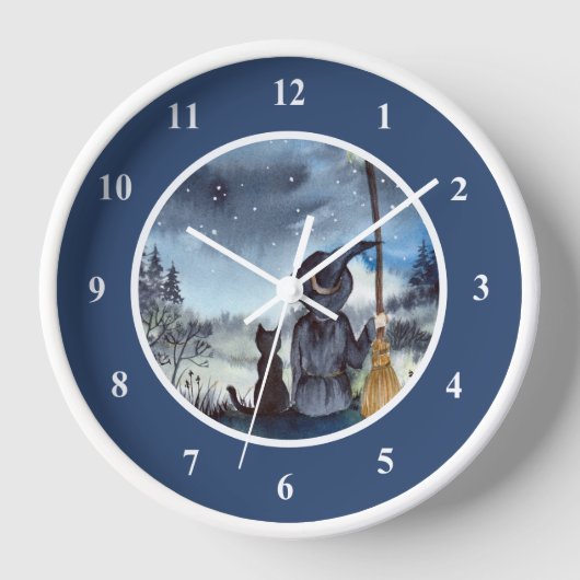 ハロウィーンブラックキャットと魔女スターリーナイト 壁時計 (正面)