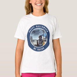 ハロウィーンブラックキャットと魔女スターリーナイト Tシャツ