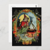 ハロウィーンブラックキャットと魔女 ポストカード (正面/裏面)