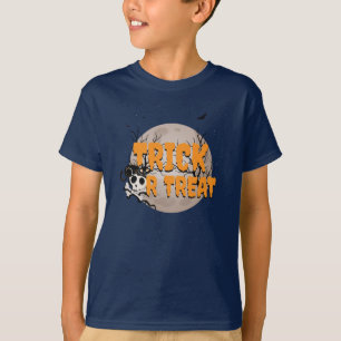 ハロウィーンブラックキャットのトリックまたはトリートスカル Tシャツ