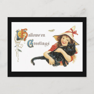 ハロウィーンブラックキャットアンドガール ポストカード