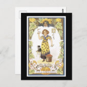 ハロウィーンブラックキャットアンドガール ポストカード (正面/裏面)