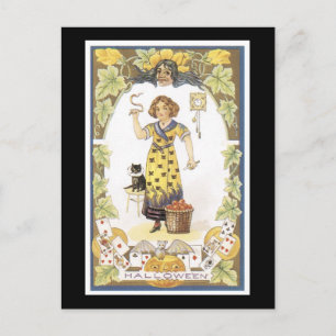 ハロウィーンブラックキャットアンドガール ポストカード