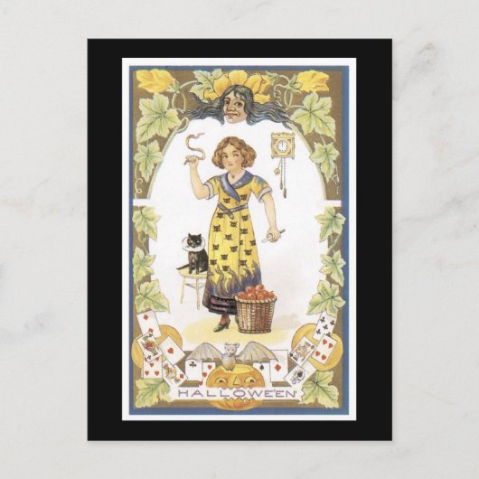 ハロウィーンブラックキャットアンドガール ポストカード (正面)