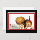 ハロウィーンブラックキャットアンドボーイ ポストカード (正面/裏面)