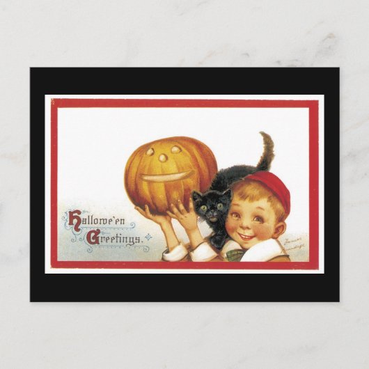 ハロウィーンブラックキャットアンドボーイ ポストカード (正面)