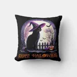 ハロウィーンブラックキャットウィッチとこうもり クッション