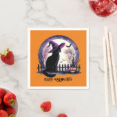 ハロウィーンブラックキャットウィッチとこうもり スタンダードカクテルナプキン (インサイチュ)