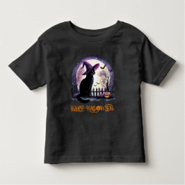 ハロウィーンブラックキャットウィッチとこうもり トドラーTシャツ