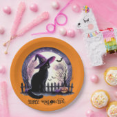 ハロウィーンブラックキャットウィッチとこうもり ペーパープレート (パーティー)