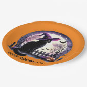 ハロウィーンブラックキャットウィッチとこうもり ペーパープレート (アングル)